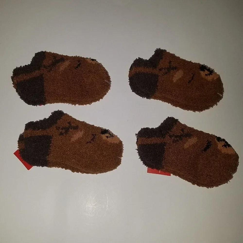 NEW 4 Pairs Brown Deer Kids Toddler Cozy Socks Fuzzy Size 5-6.5 Lot Reindeer